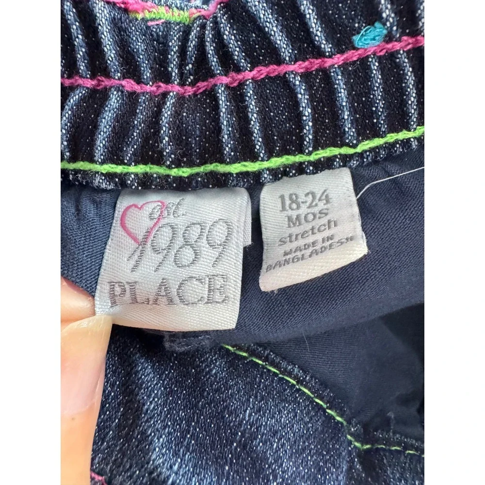 The Childrens Place Girls Denim Skort 18-24 Months Y2K Heart Embroidered
